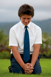 Mormon Boy Kneeling in Prayer
